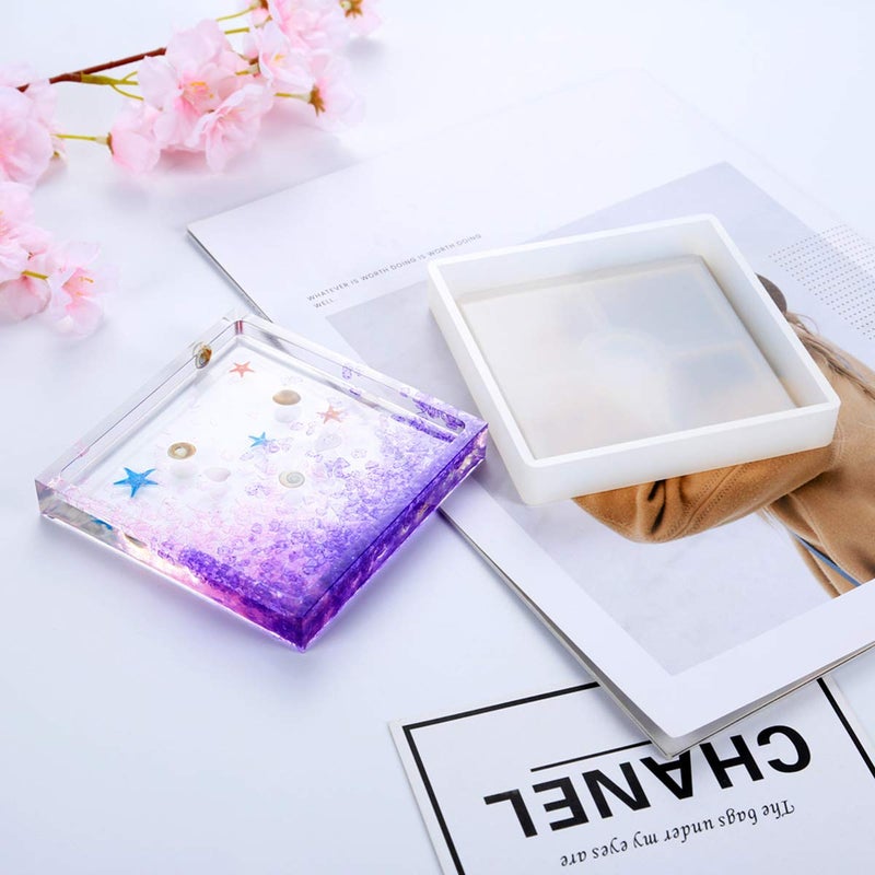 LGEGE 4 Pcs Silicone Coaster Molds, Square Epoxy Casting Molds for Casting with Resin, Concrete, Cement and Polymer Clay, DIY Home Decoration(Square) - Image 3